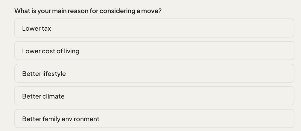 Neoria β what is your main reason for considering a move?